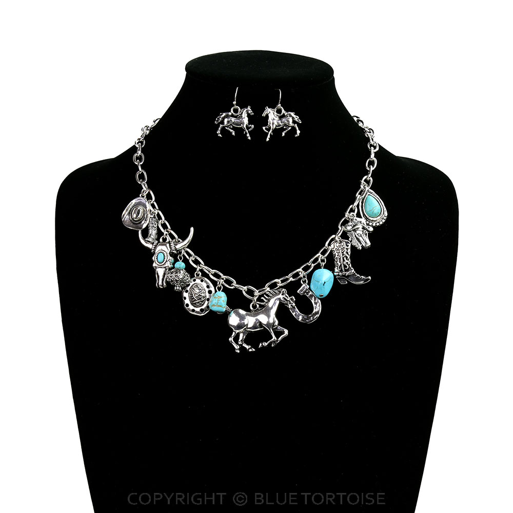 Western Horse Multi Charm Necklace Set - Image 2