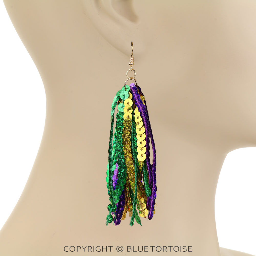 Mardi Gras Fringe Dangle Earrings - Image 2