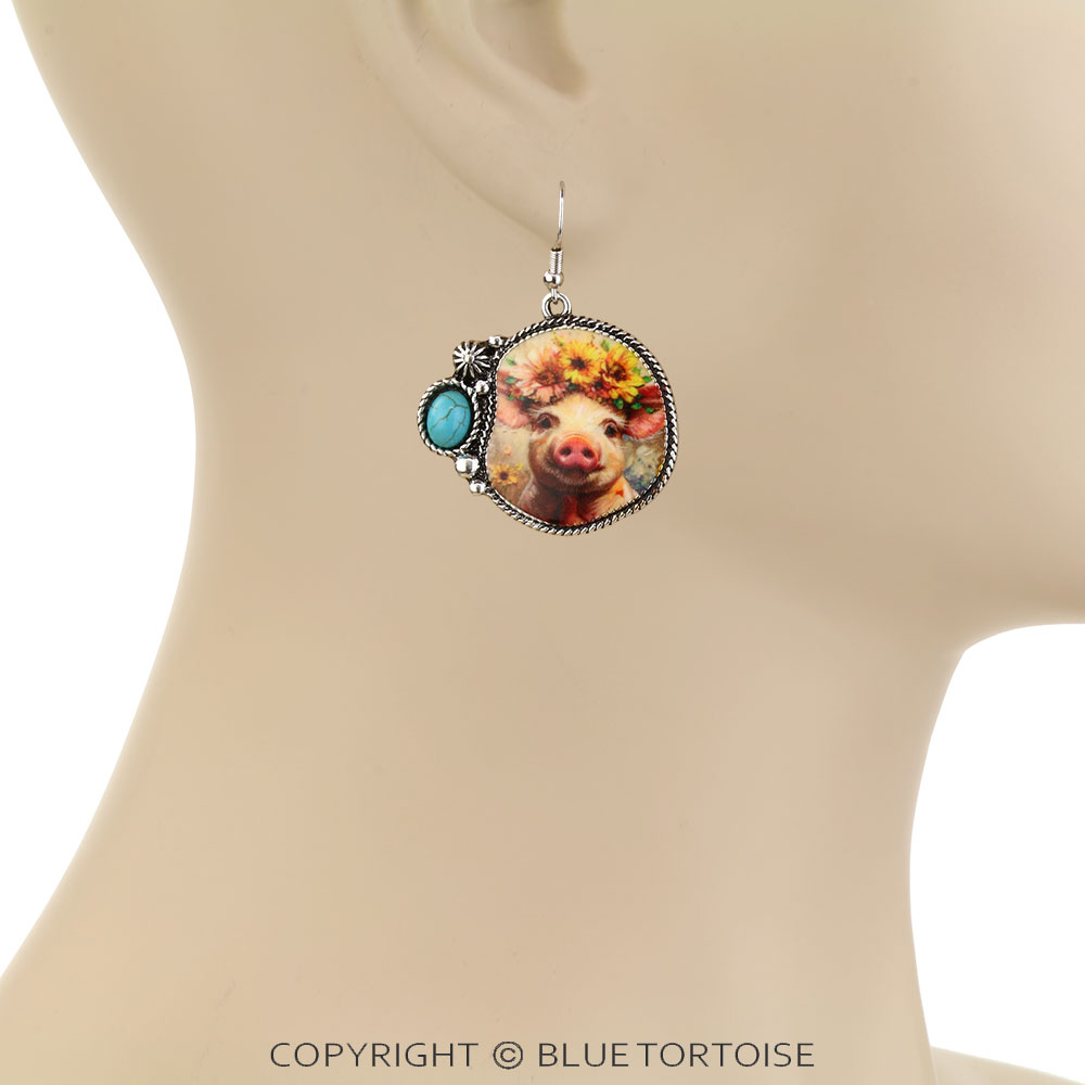 Farm Animal Printing Dangle Earrings - Image 2