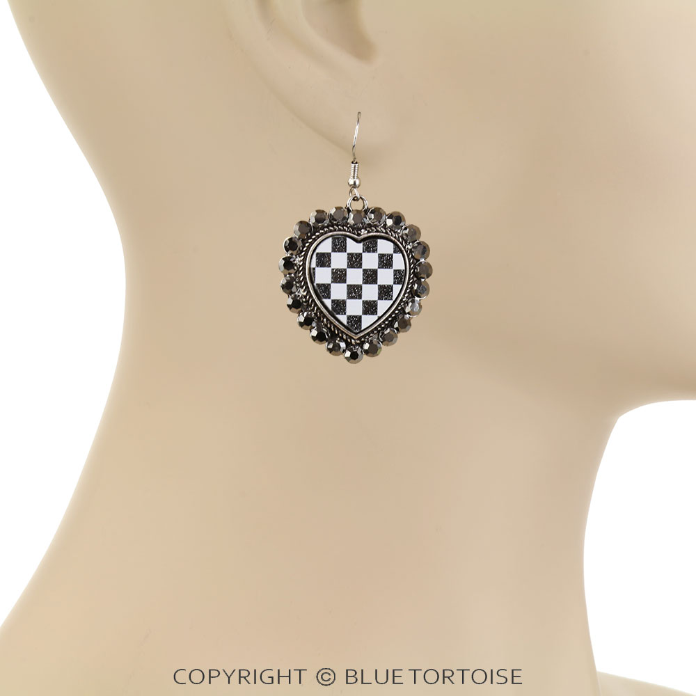 Western Checker Heart Dangle Earrings - Image 2