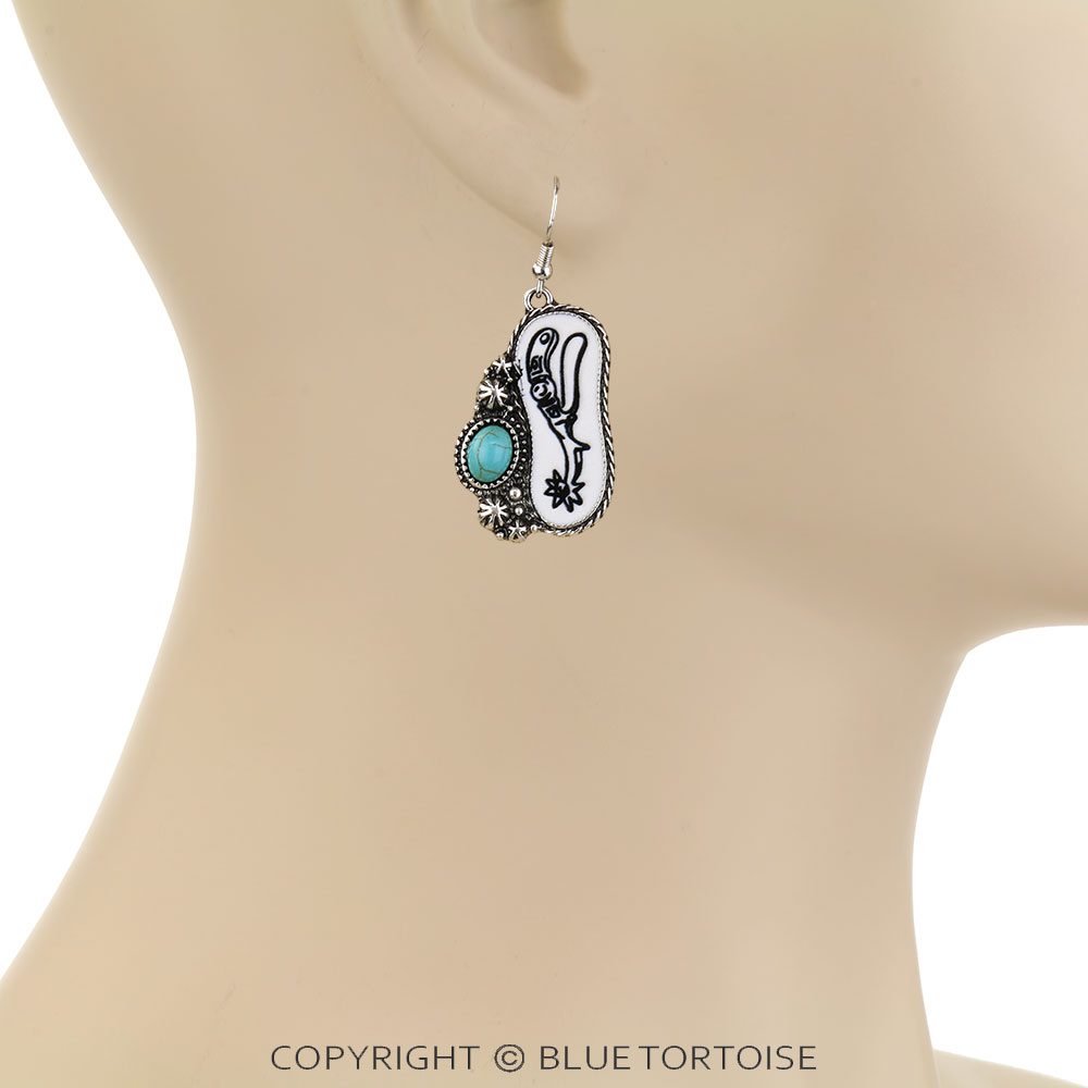 Western Cowboy Boots Saddle Dangle Earrings - Image 2