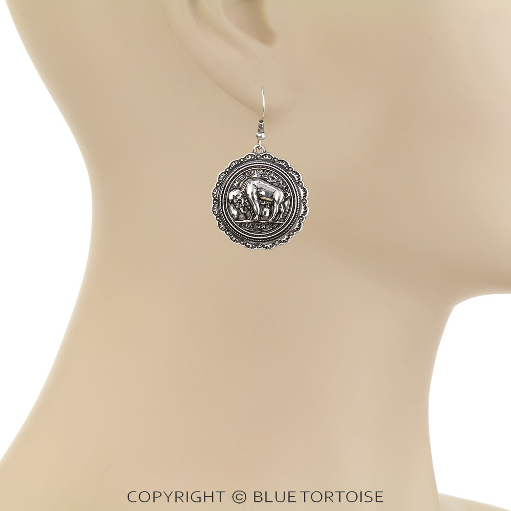 Western Buffalo Coin Dangle Earrings - Image 2
