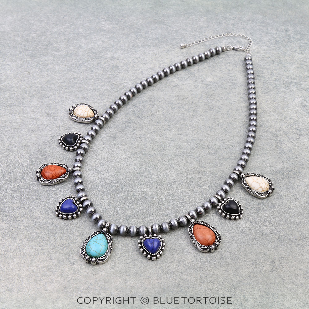 Western Heart Stone Cluster Necklace