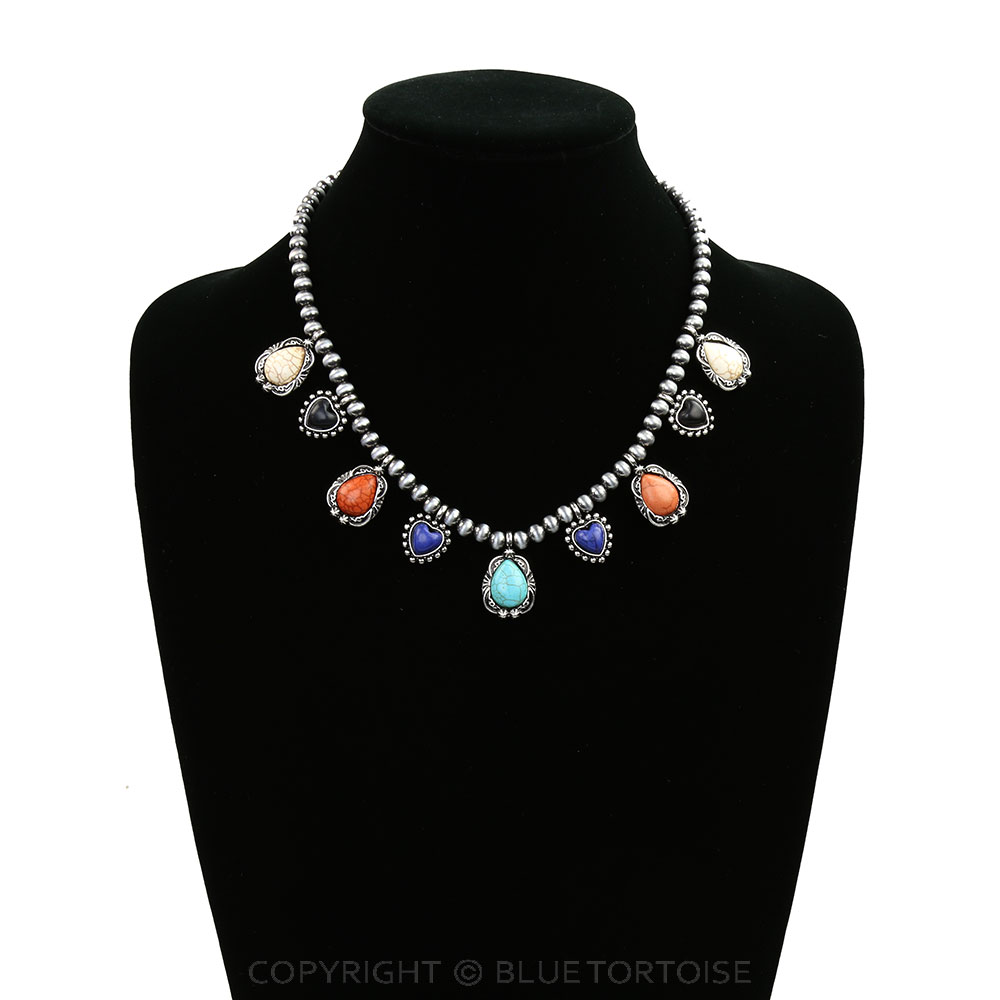 Western Heart Stone Cluster Necklace - Image 2