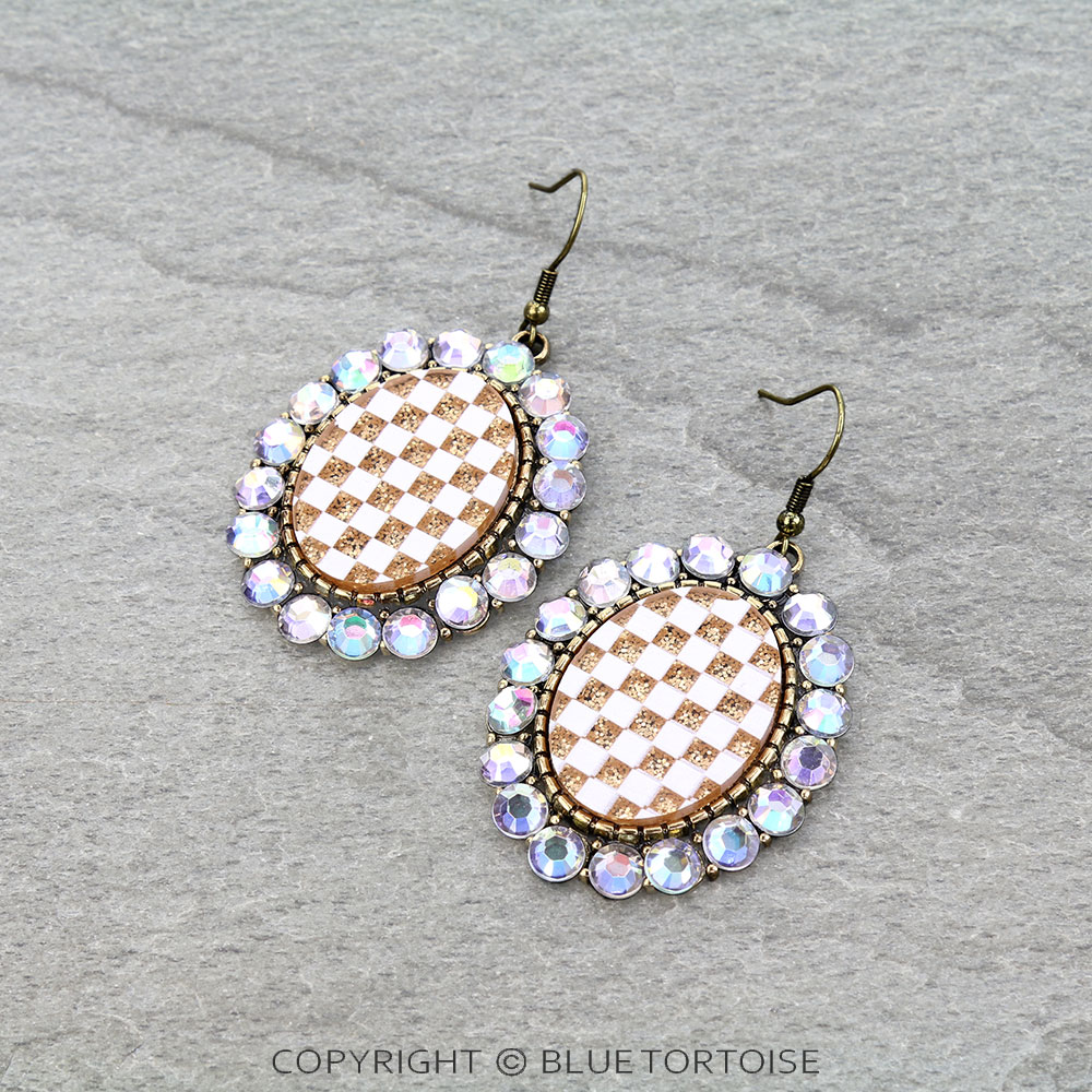 Western Checker Concho Dangle Earrings