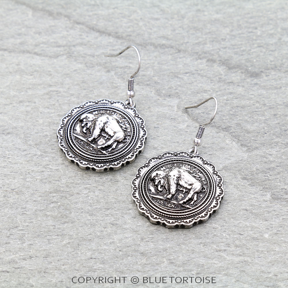 Western Buffalo Coin Dangle Earrings