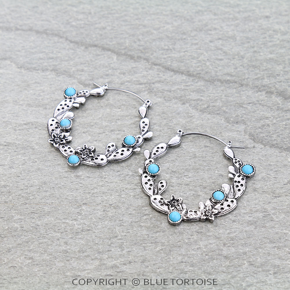 Western Cactus Hoop Earrings