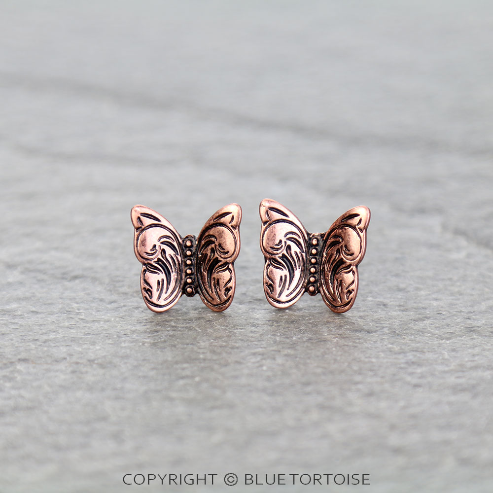 Filigree Engraving Butterfly Stud Earrings