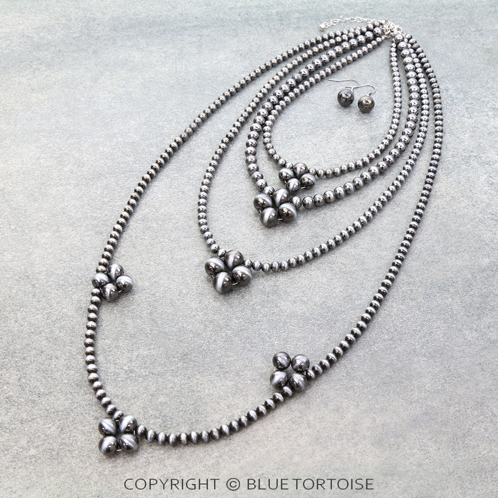 4 Layered Navajo Style Pearl Necklace Set