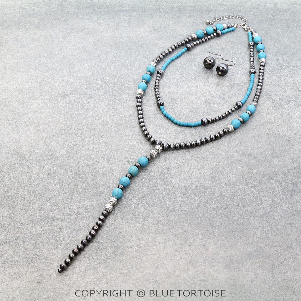 2 Layered Navajo Style Pearl Y Necklace Set