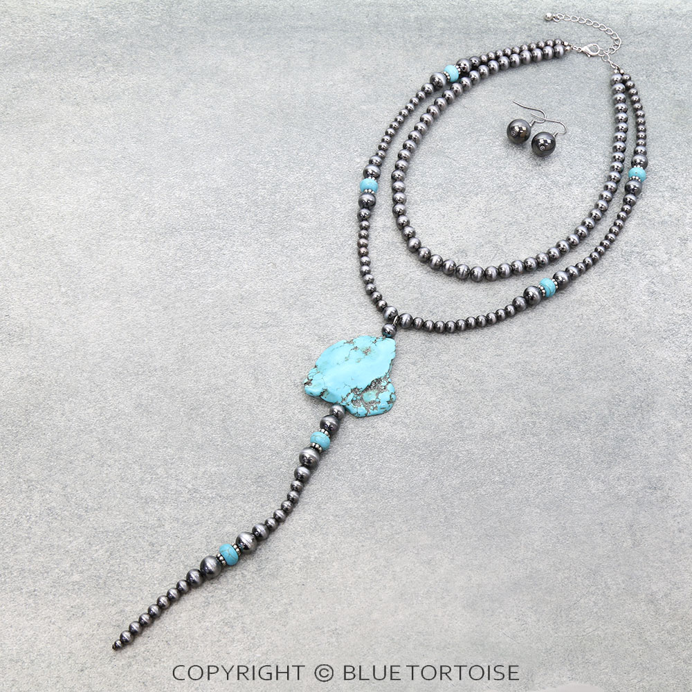 2 Layered Navajo Style Pearl Y Necklace Set