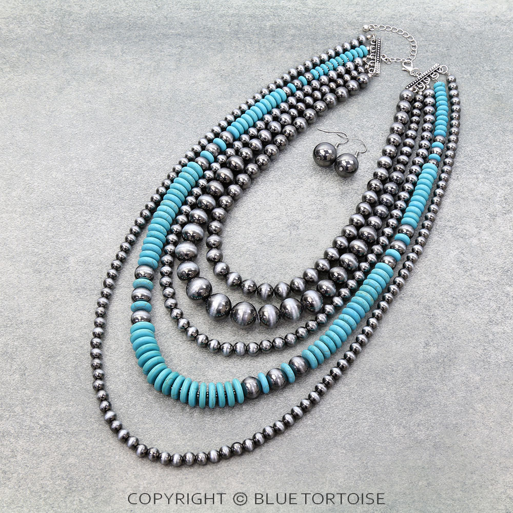 5 Layered Navajo Style Pearl Necklace Set