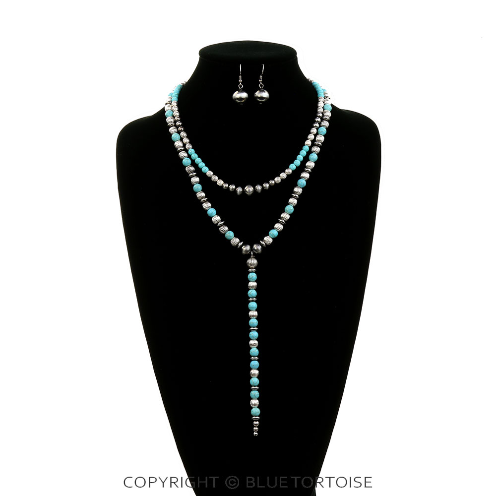2 Layered Navajo Style Pearl Y Necklace Set - Image 2