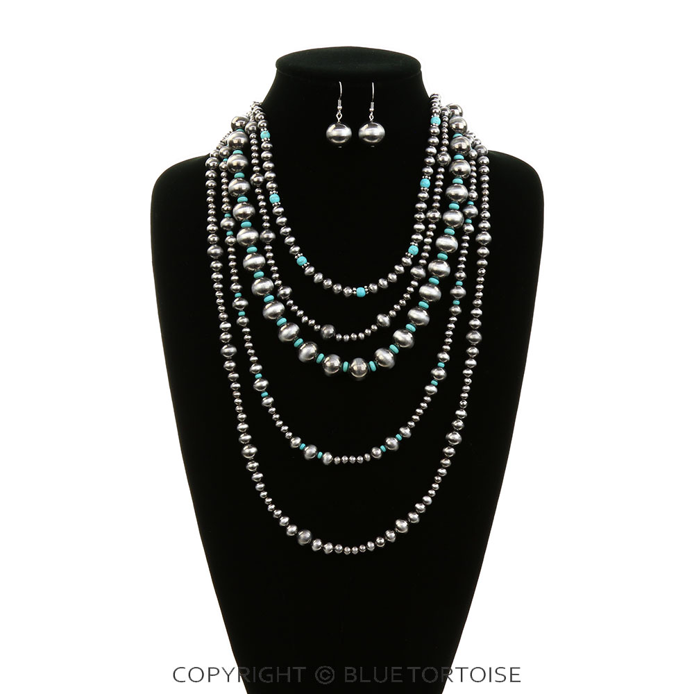 5 Layered Navajo Style Pearl Necklace Set - Image 2