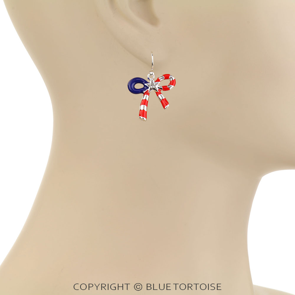 Patriotic Epoxy Bow Dangle Earrings - Image 2