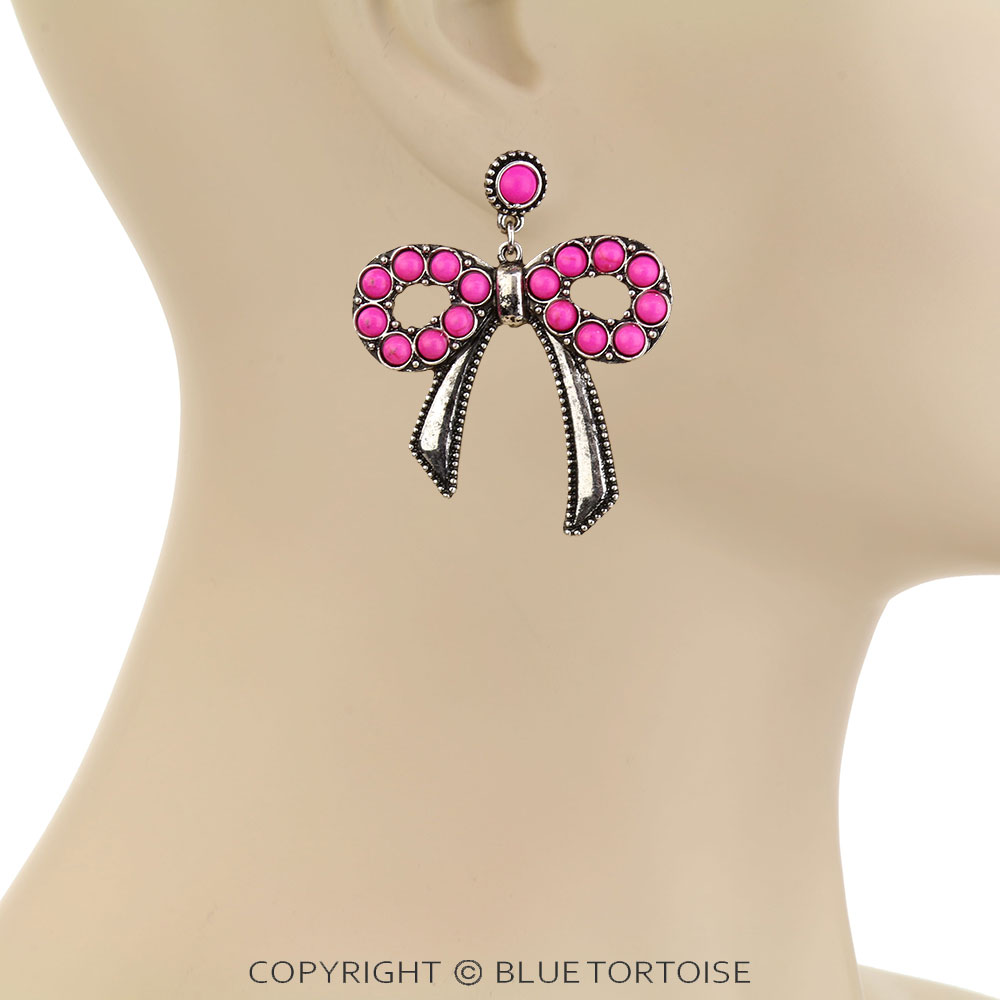 Western Bow Semi Stone Stud Earrings - Image 2