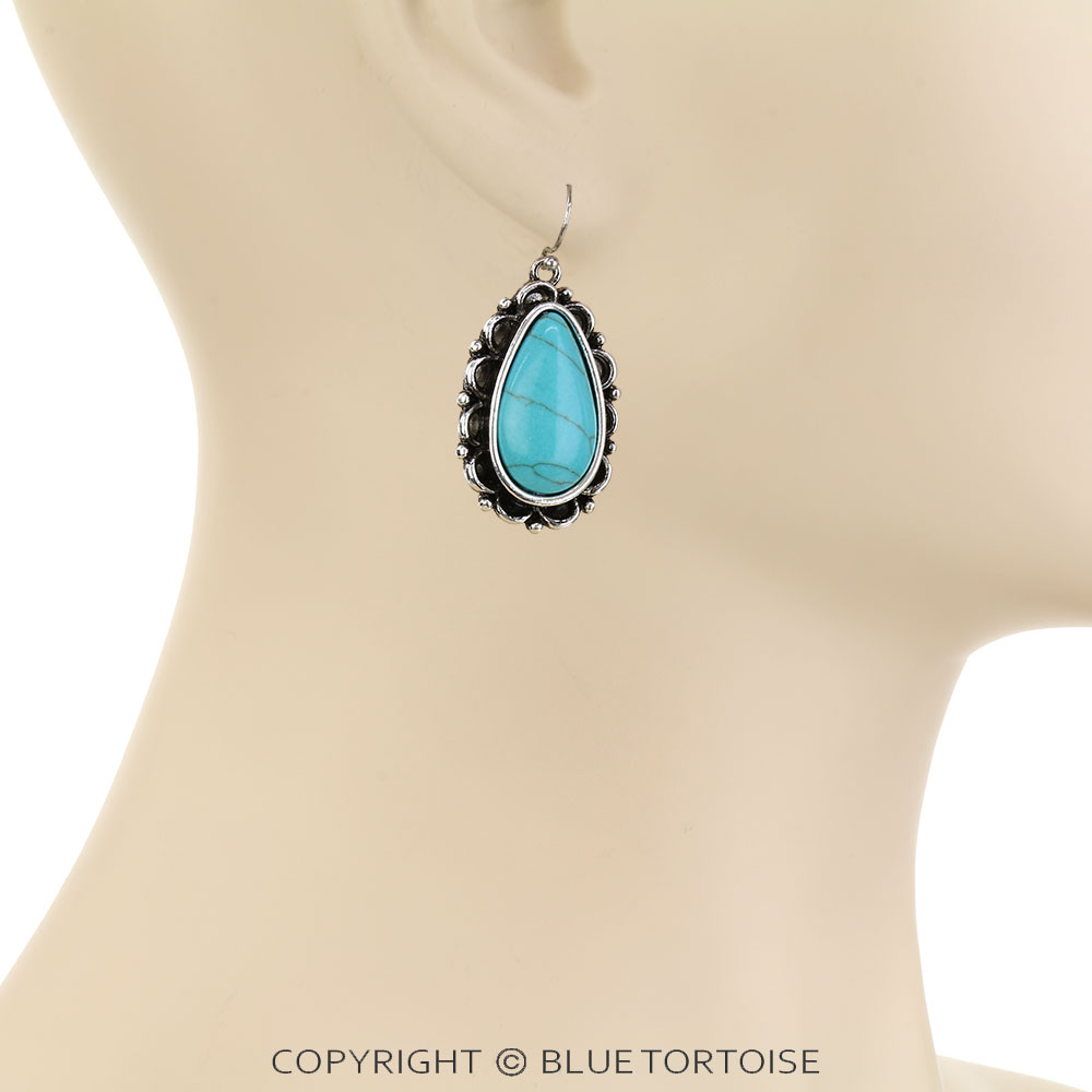 Western Teardrop Stone Dangle Earrings - Image 2