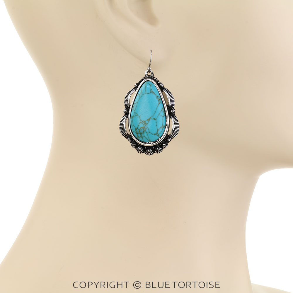 Western Teardrop Stone Dangle Earrings - Image 2