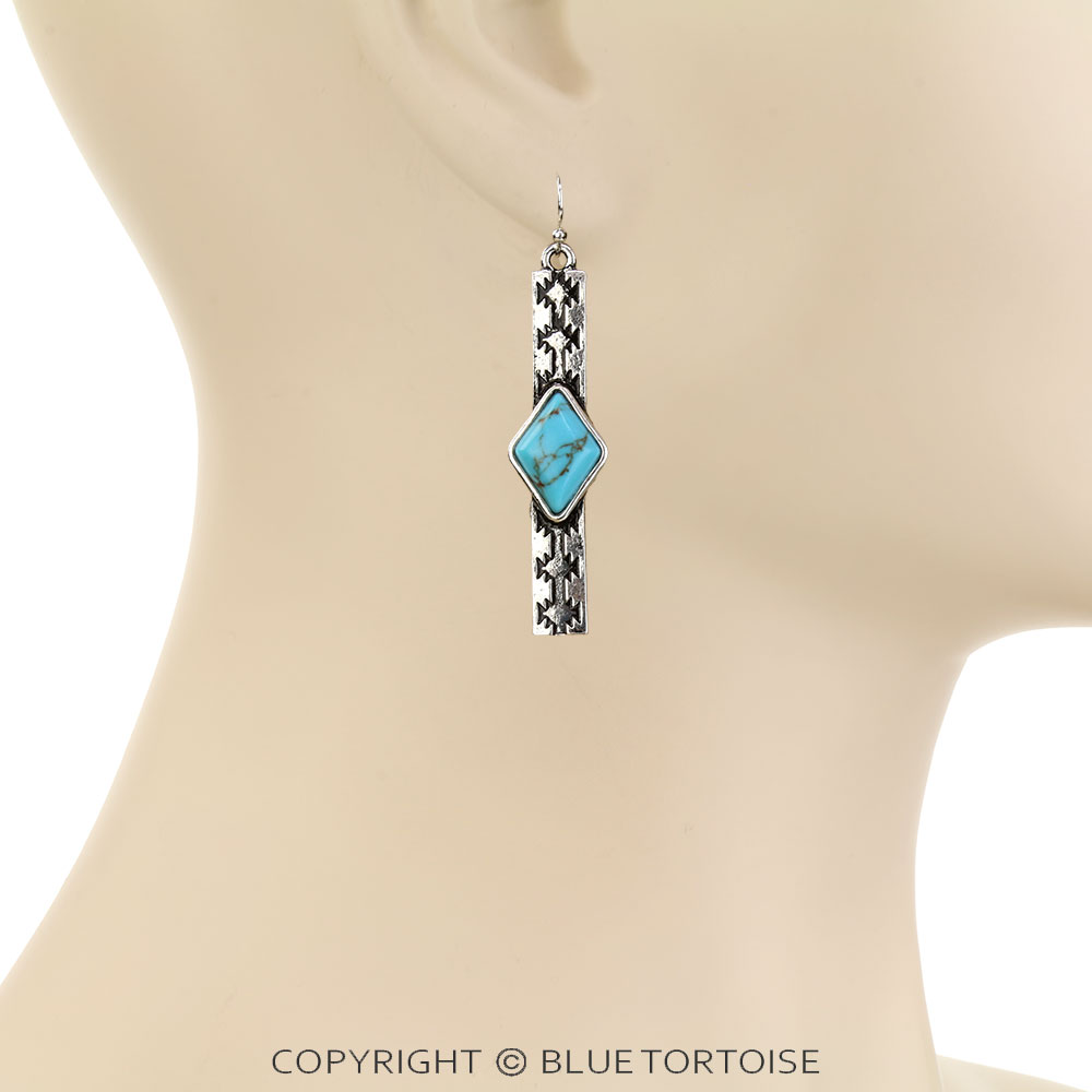 Western Bar Stone Dangle Earrings - Image 2