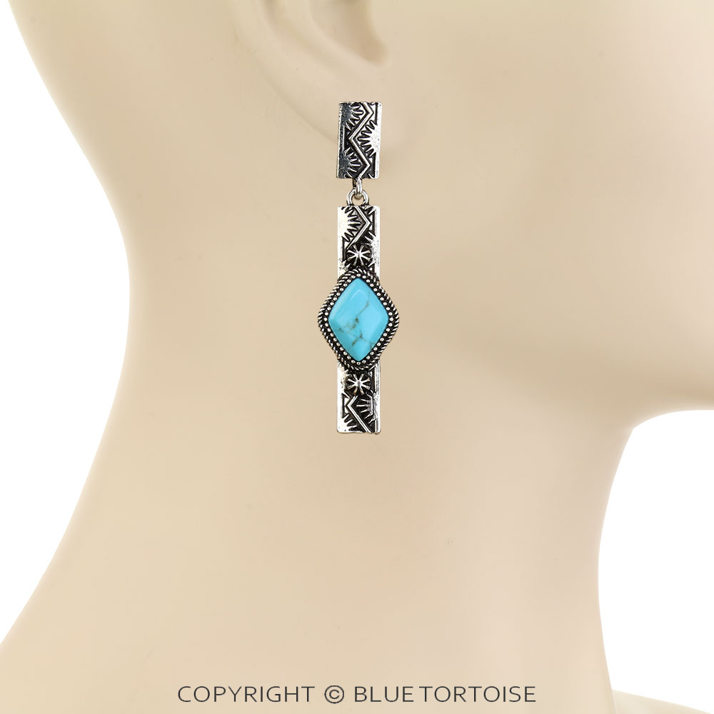 Western Bar Stone Stud Earrings - Image 2