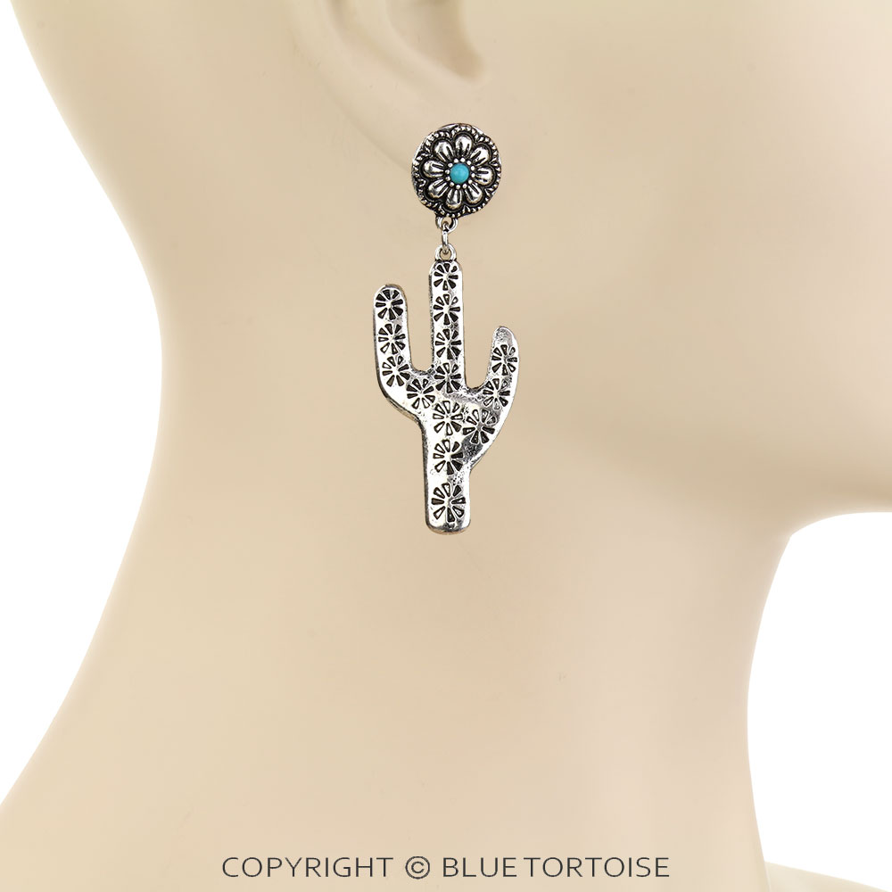 Western Hammered Textured Cactus Stud Earrings - Image 2