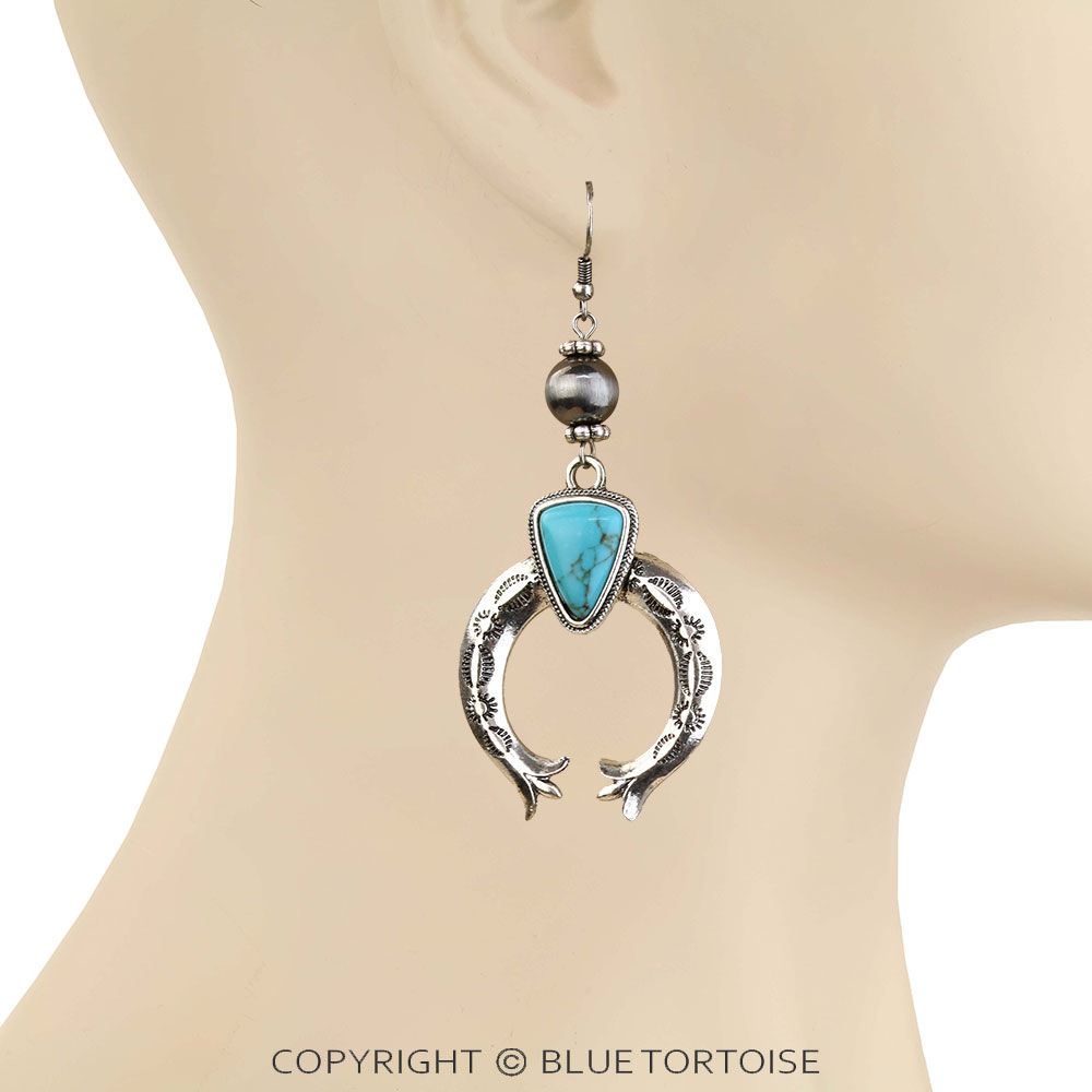Western Squash Blossom Stone Dangle Earrings - Image 2