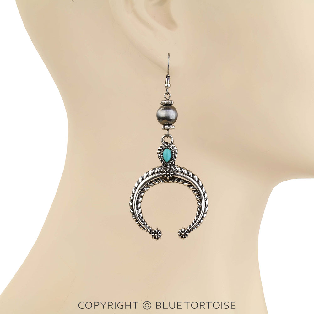 Western Squash Blossom Stone Dangle Earrings - Image 2