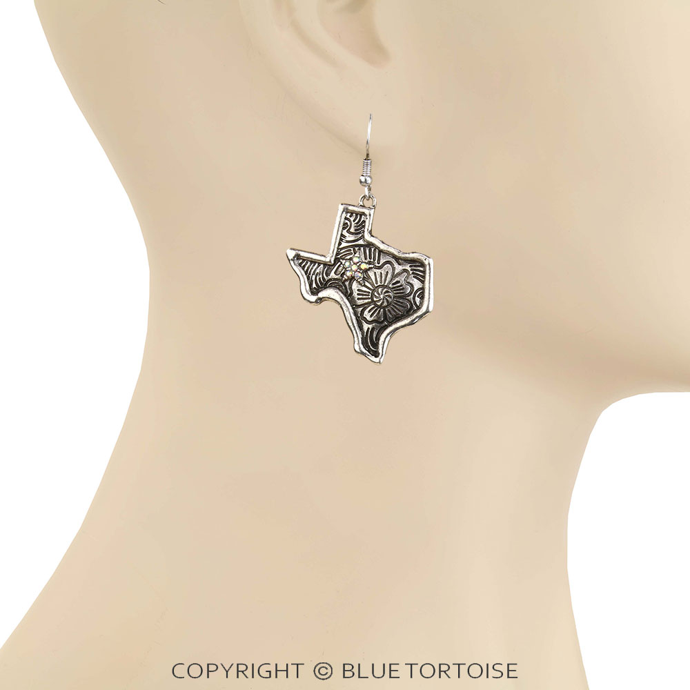 Western Flower Texas Map Dangle Earrings - Image 2