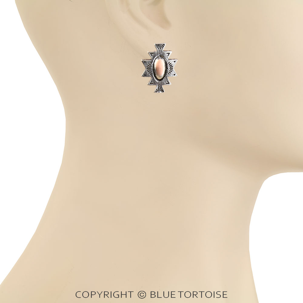 Western Brushed Aztec Stud Earrings - Image 2