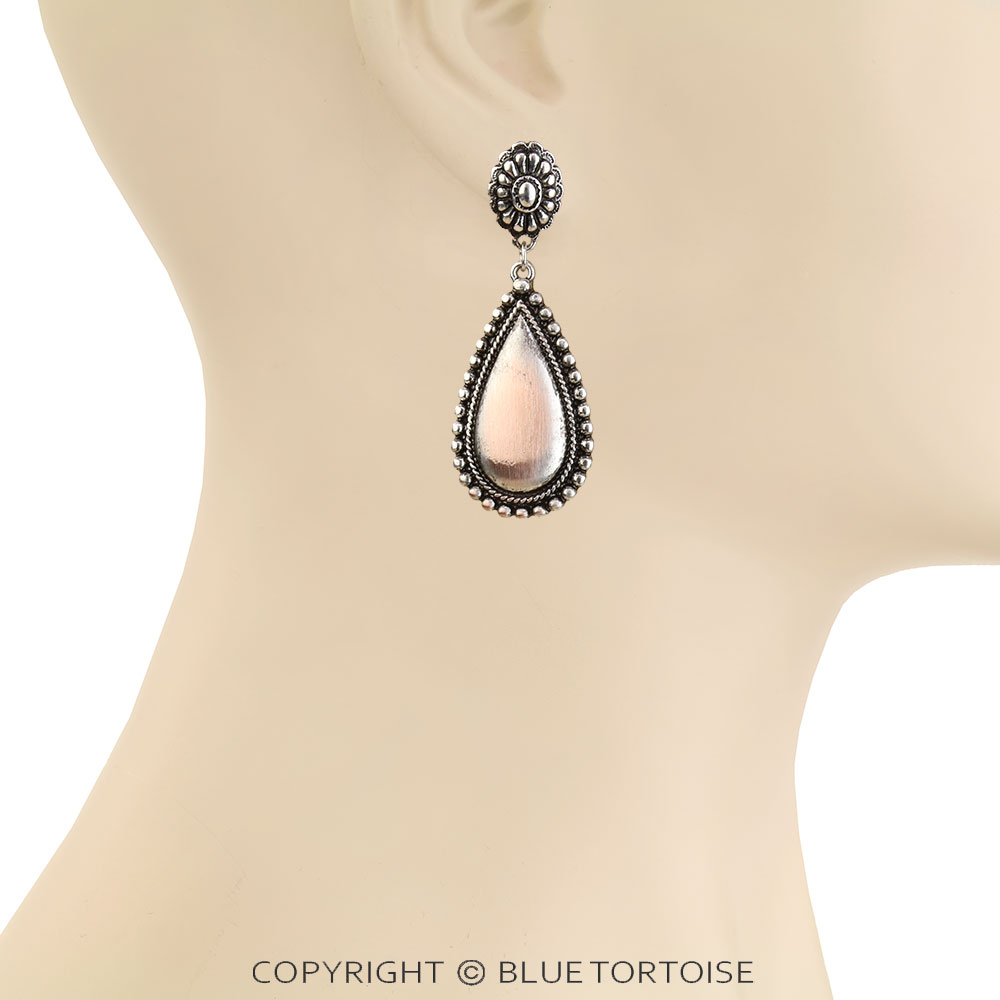 Western Brushed Teardrop Concho Stud Earrings - Image 2