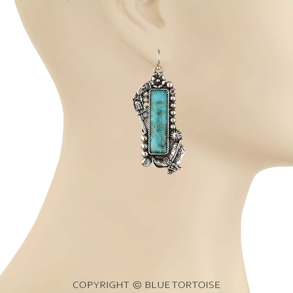 Western Cowboy Hat Stone Dangle Earrings - Image 2
