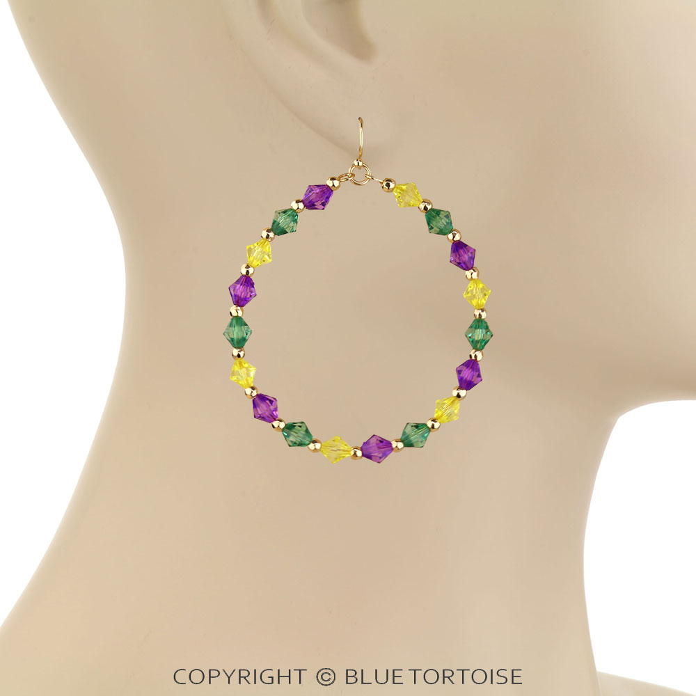 Mardi Gras Beaded Dangle Earrings - Image 2