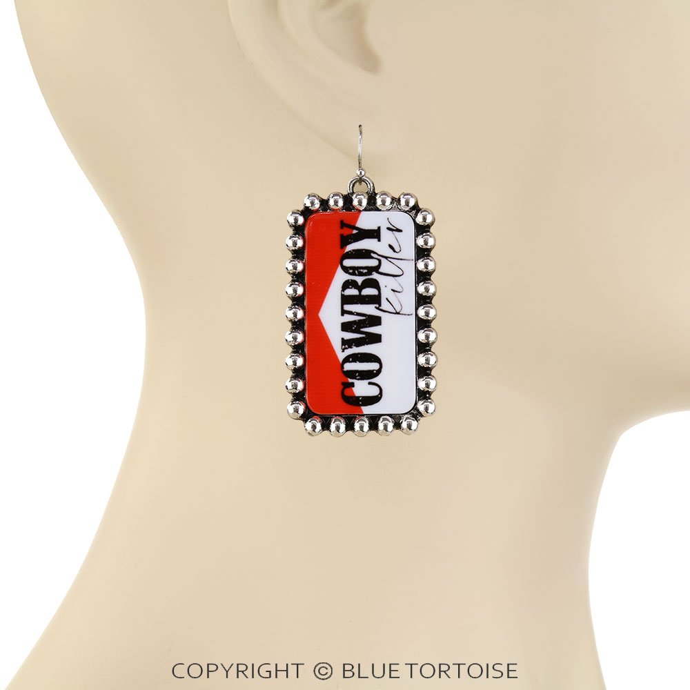 Western Cowboy Killer Rectangle Dangle Earrings - Image 2
