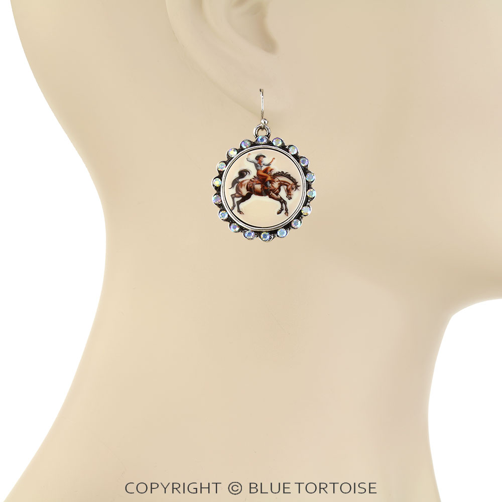 Western Cowgirl Portrait Dangle Earrings - Image 2