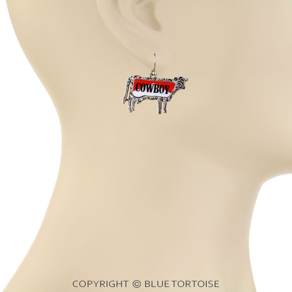 Western Cowboy Cow Dangle Earrings - Image 2
