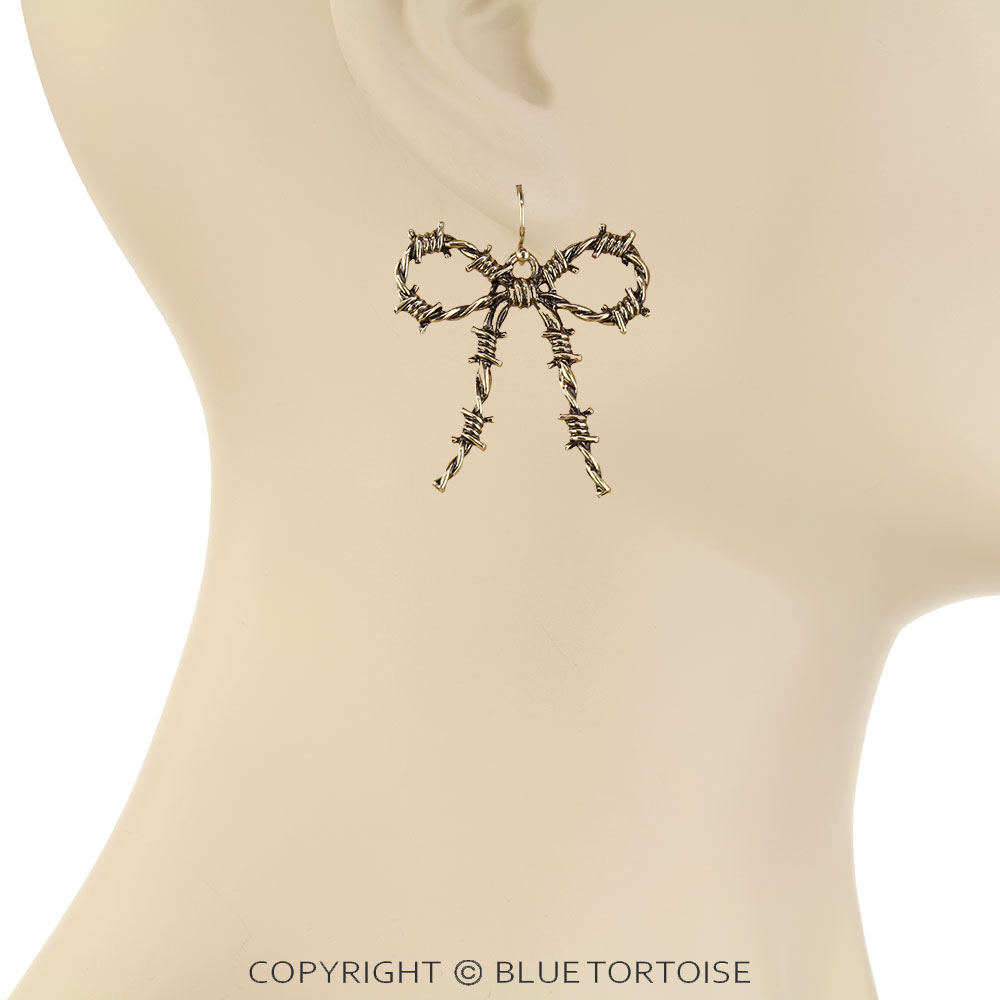 Western Barbed Wire Bow Dangle Earrings - Image 2