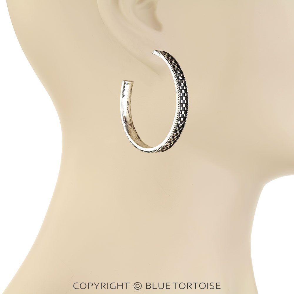 1.75" Western Checker Hoop Earrings - Image 2