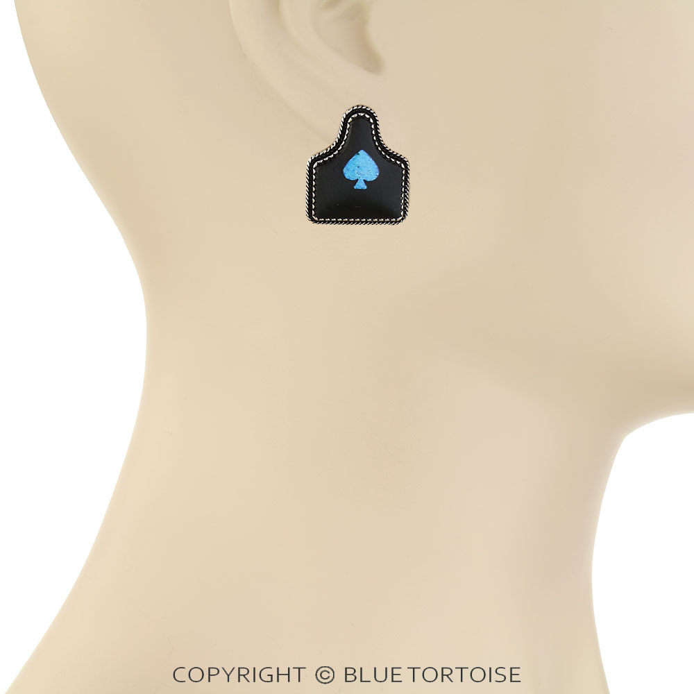 Western Ear Tag Black Spade Dangle Earrings - Image 2