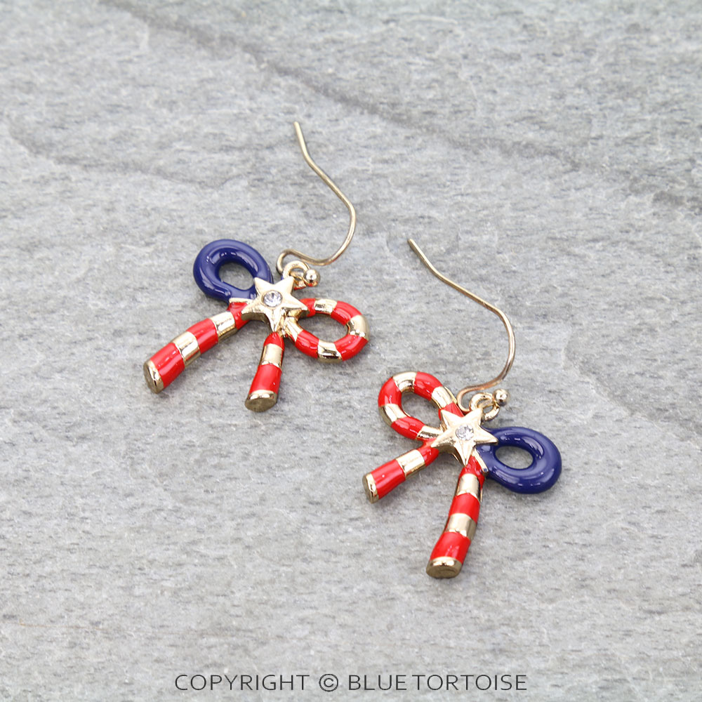 Patriotic Epoxy Bow Dangle Earrings