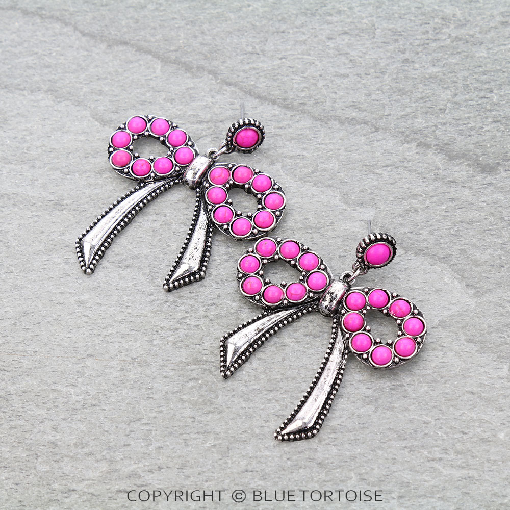 Western Bow Semi Stone Stud Earrings