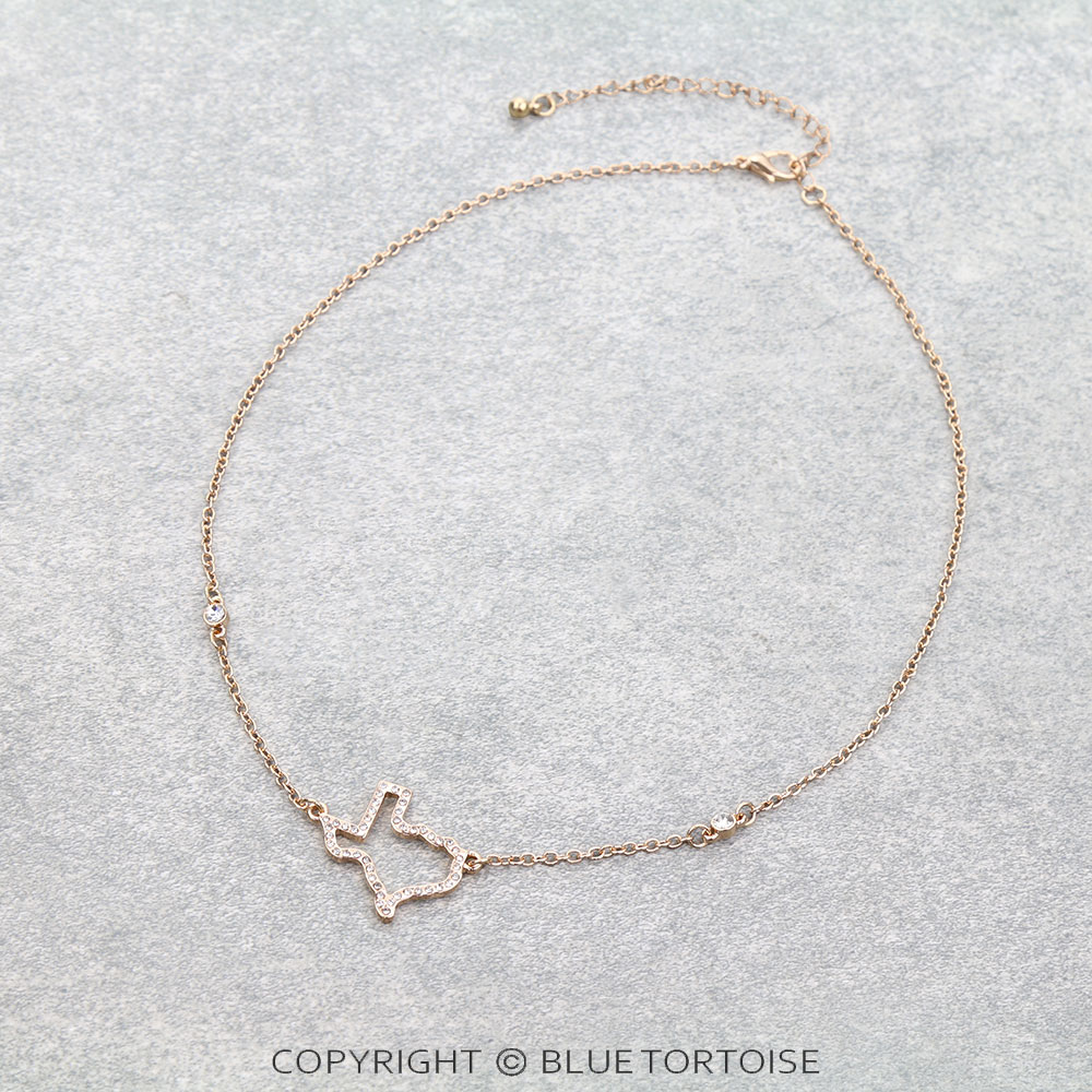 Texas Map Pave Stone Necklace