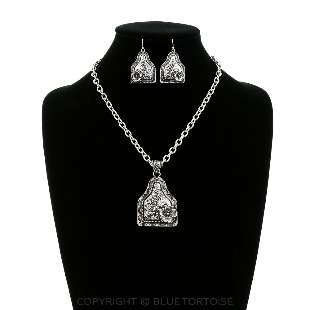 Western Filigree Ear Tag Necklace Set - Image 2