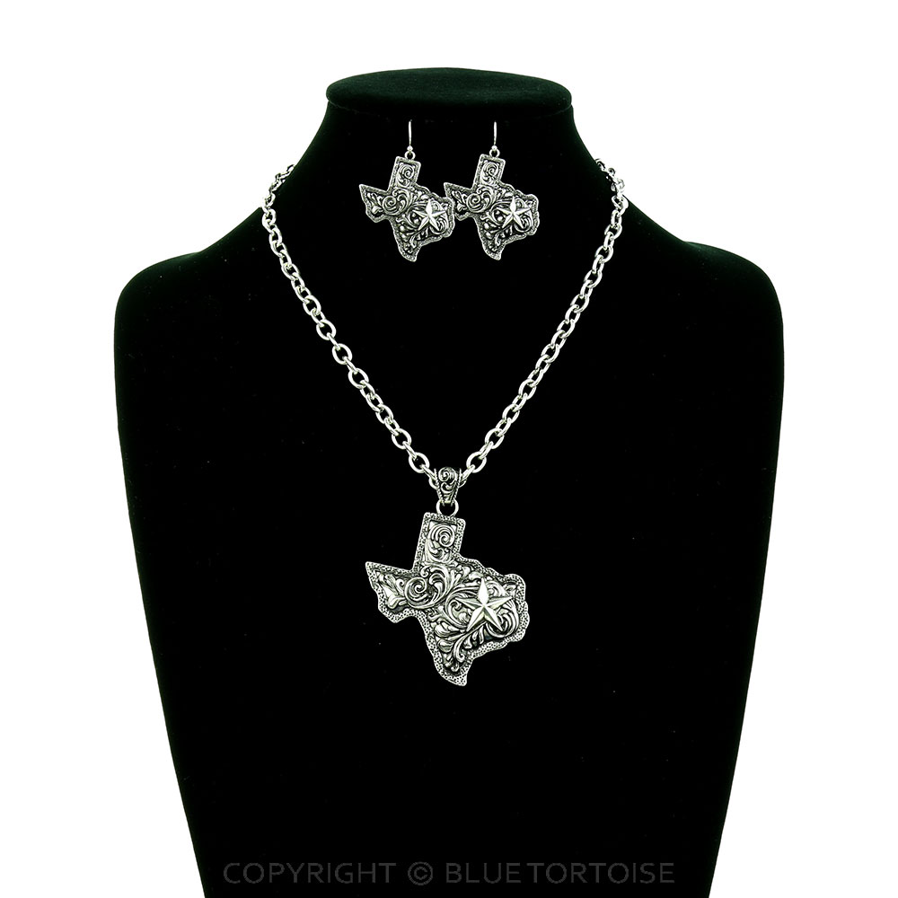 Western Filigree Texas Map Necklace Set - Image 2
