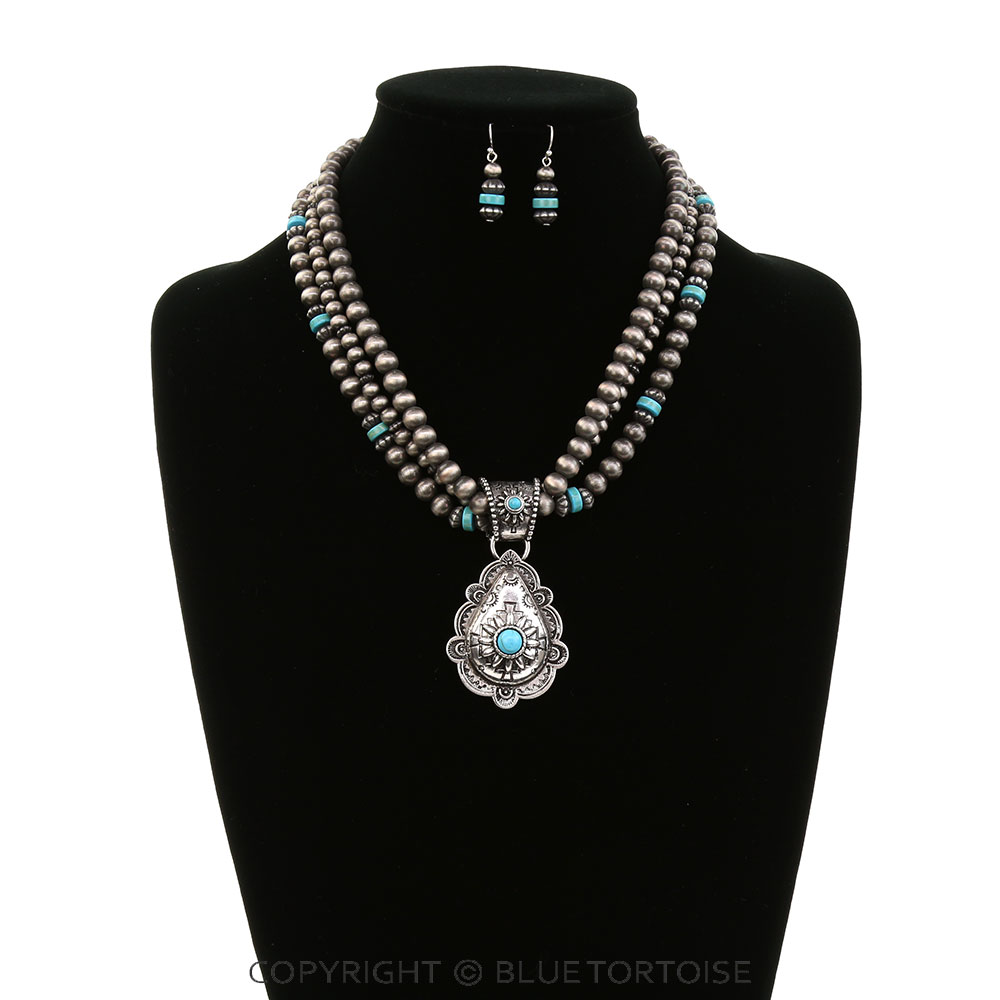 Western Concho Teardrop Pendant Necklace Set - Image 2