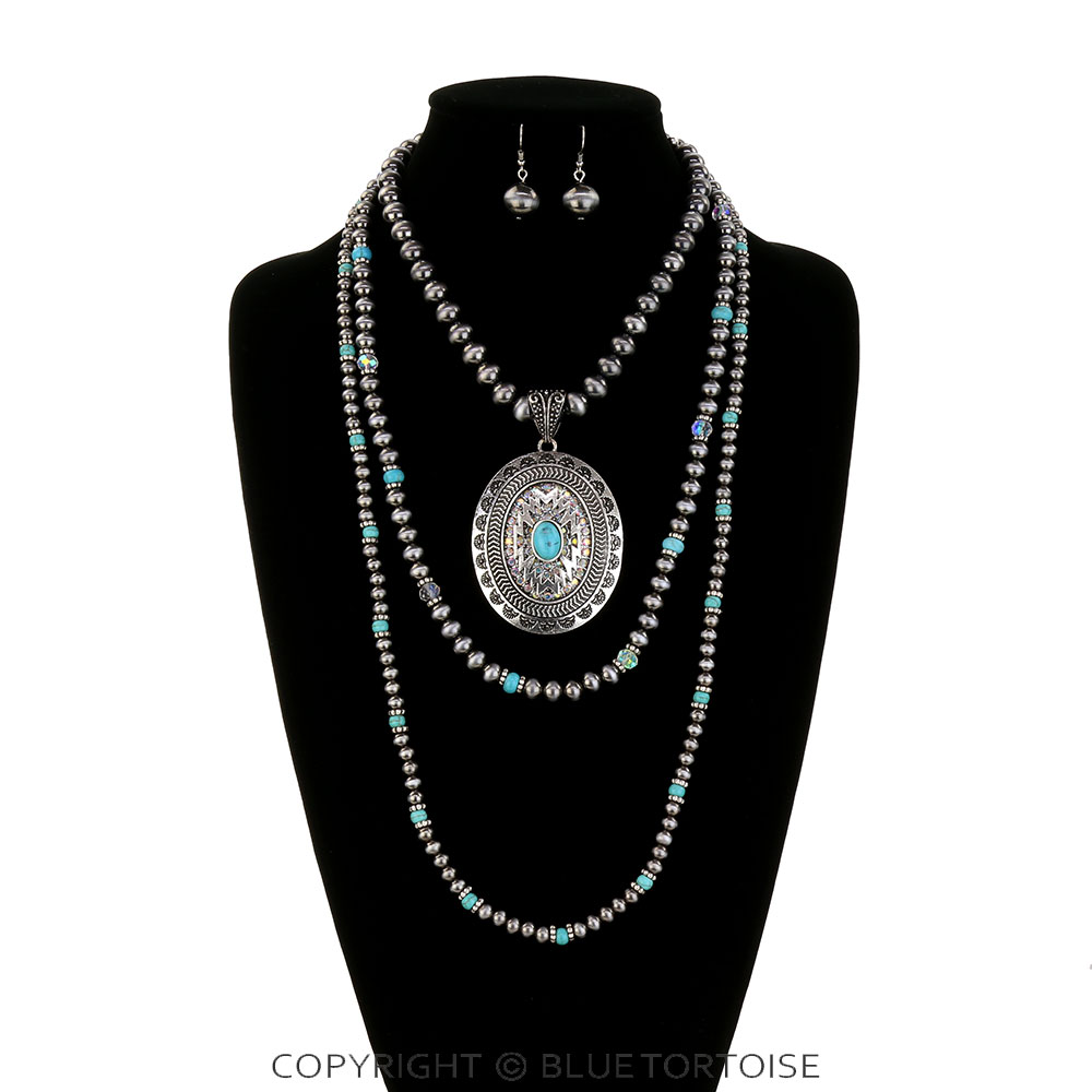 3 Layered Western Aztec Concho Necklace Set - Image 2