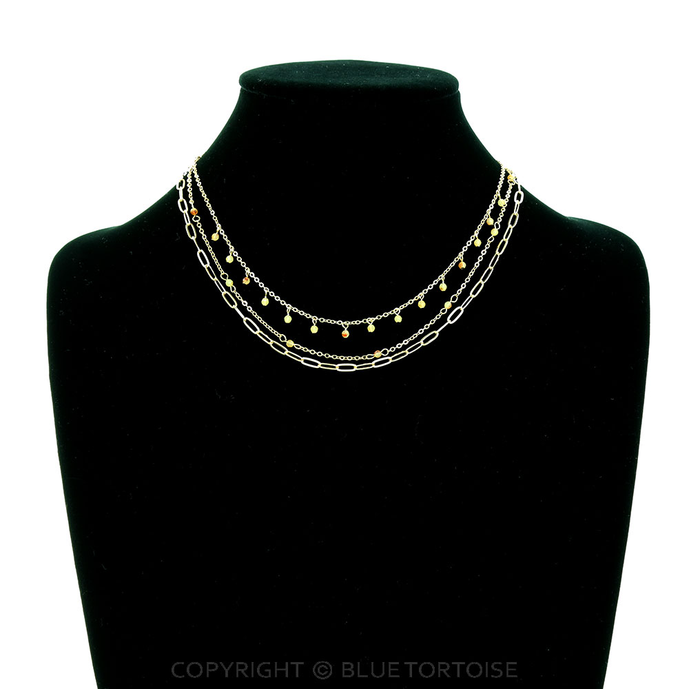 3 Row Mixed Chain Bead Necklace - Image 2