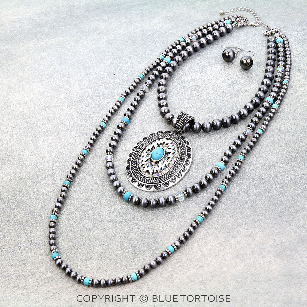 3 Layered Western Aztec Concho Necklace Set