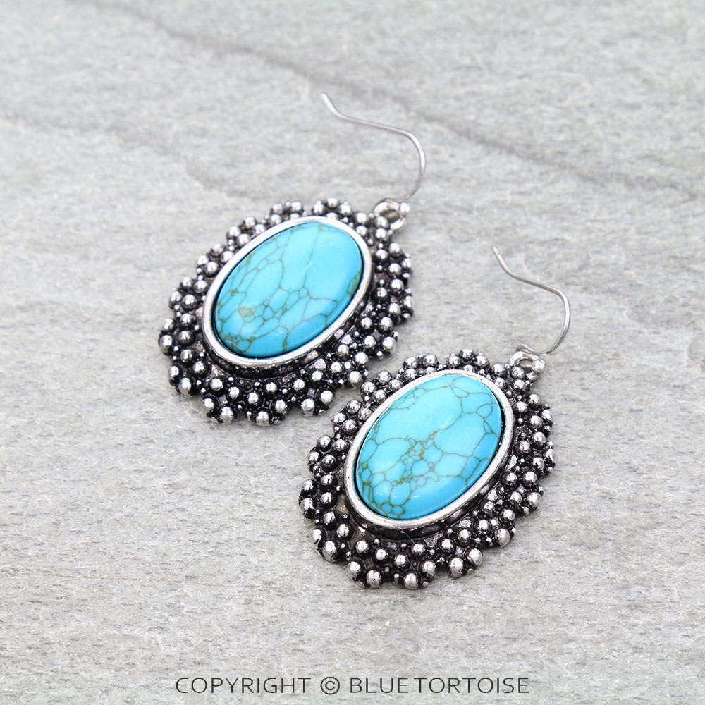 Western Oval Stone Dangle Earrings