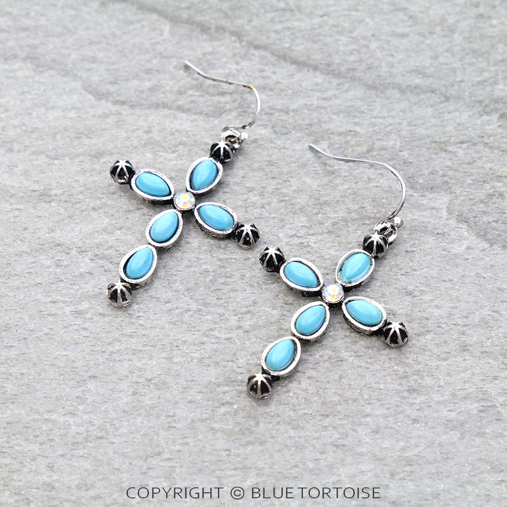 Western Cross Stone Dangle Earrings