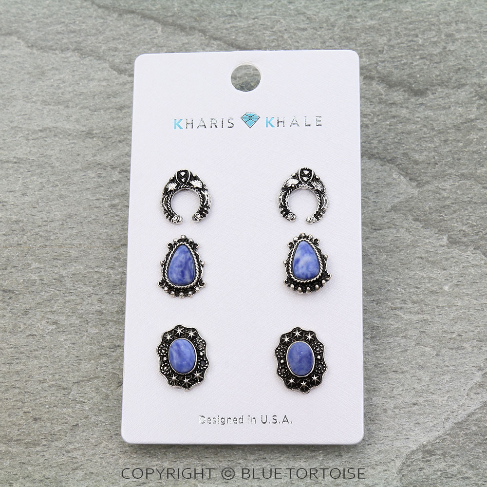 3 Pair Western Stone Earring Set